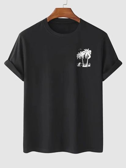 Baskılı Oversize Bisiklet Yaka T-shirt - Siyah resmi